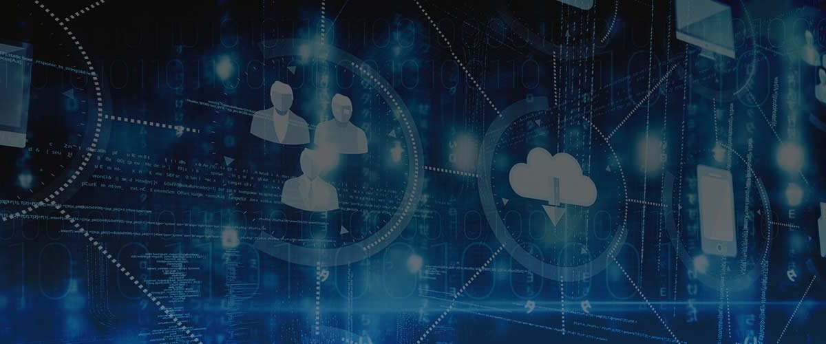 Digital graphics of people, cloud, phone and computers