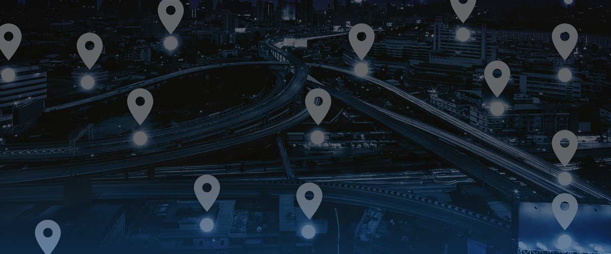 Conceptual image of map with graphic location pins