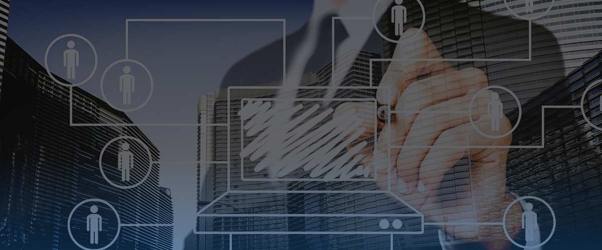 Connected people graphic superimposed one business man