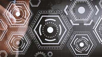 Graphic grid superimposed over businessman with pen