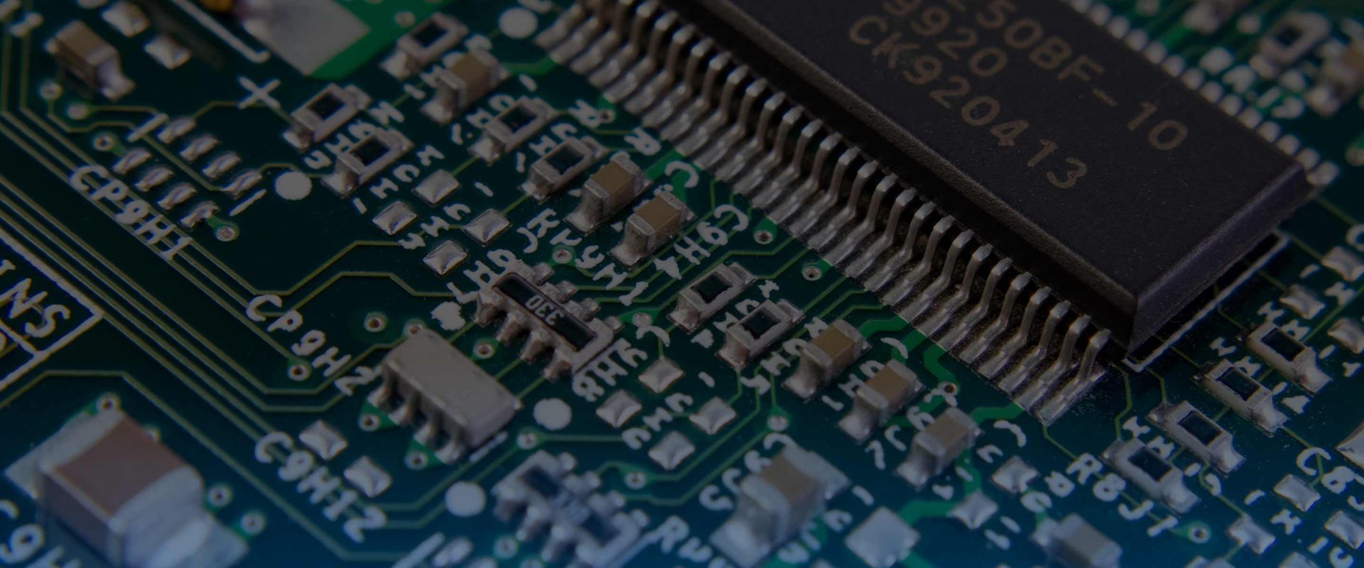 Close up of components and microchips on PC circuit board
